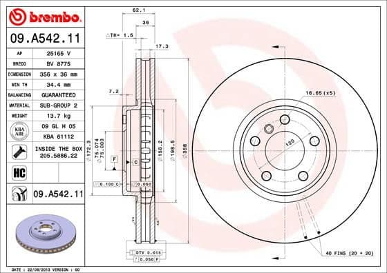 Brake Disc PRIME LINE - UV Coated 09.A542.11