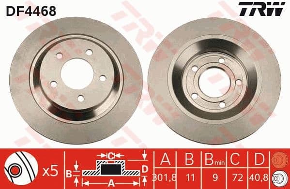 Brake discs kit rear, (2pcs), Top Quality DF4468