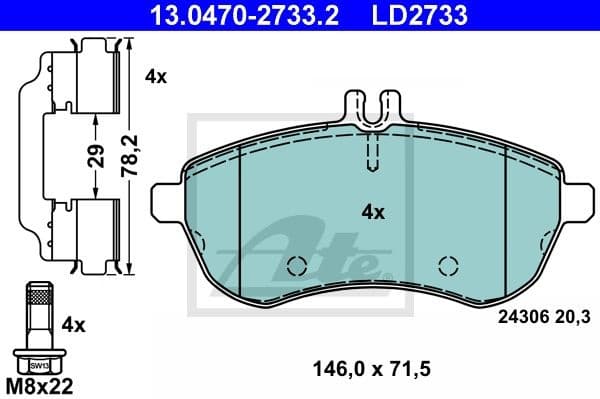 Brake Pad Set, disc brake ATE Ceramic 13.0470-2733.2 - image 2