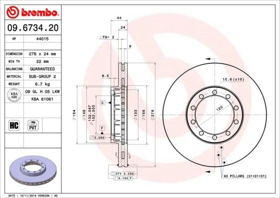 Brake Disc PRIME LINE 09.6734.20