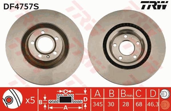 Brake Disc TRW SINGLE DF4757S