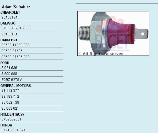 Oil Pressure Switch Made in Italy - OE Equivalent 7.0017
