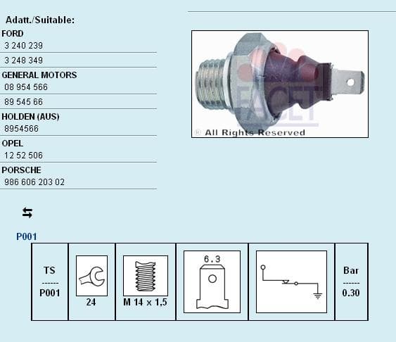 Sensor oil pressure light 7.0023