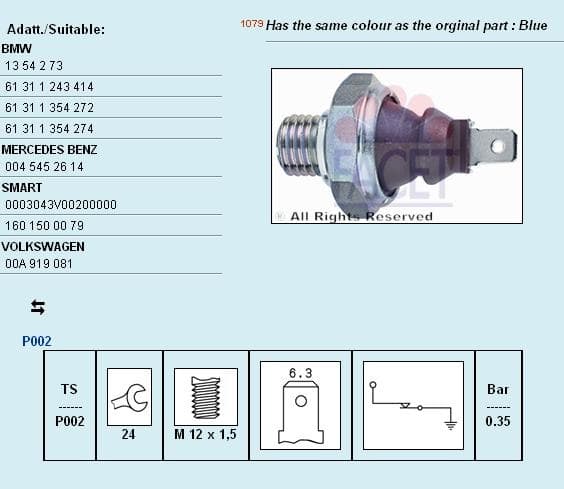 Sensor oil pressure light 7.0026