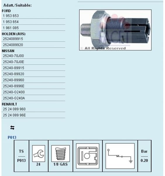 Oil Pressure Switch Made in Italy - OE Equivalent 7.0042