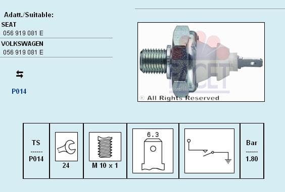 Oil Pressure Switch Made in Italy - OE Equivalent 7.0045