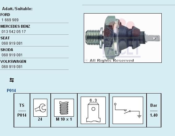 Oil Pressure Switch Made in Italy - OE Equivalent 7.0046