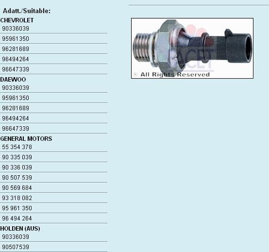 Oil Pressure Switch Made in Italy - OE Equivalent 7.0069