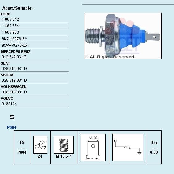 Oil Pressure Switch Made in Italy - OE Equivalent 7.0108