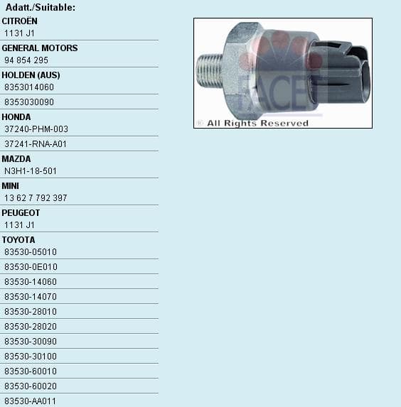 Oil Pressure Switch Made in Italy - OE Equivalent 7.0114