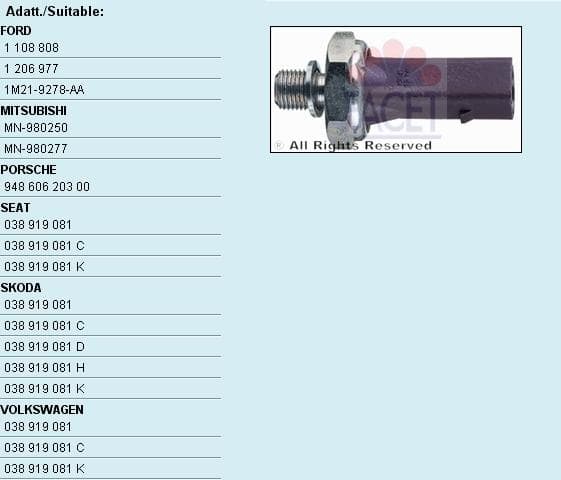 Oil Pressure Switch Made in Italy - OE Equivalent 7.0132