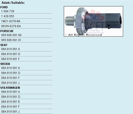 Oil Pressure Switch Made in Italy - OE Equivalent 7.0135