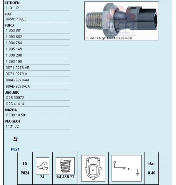 Oil Pressure Switch Made in Italy - OE Equivalent 7.0145