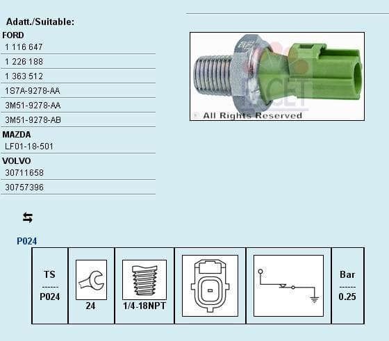 Sensor oil pressure light 7.0146