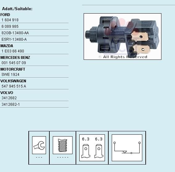Stop Light Switch Made in Italy - OE Equivalent 7.1041