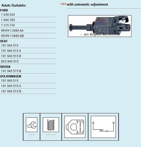 Stop Light Switch Made in Italy - OE Equivalent 7.1055