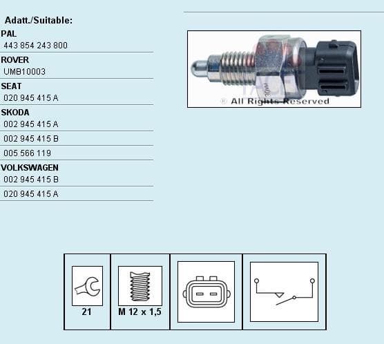 Switch, reverse light Made in Italy - OE Equivalent 7.6125