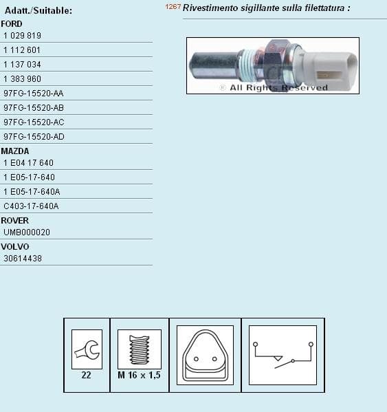 Switch, reverse light Made in Italy - OE Equivalent 7.6212