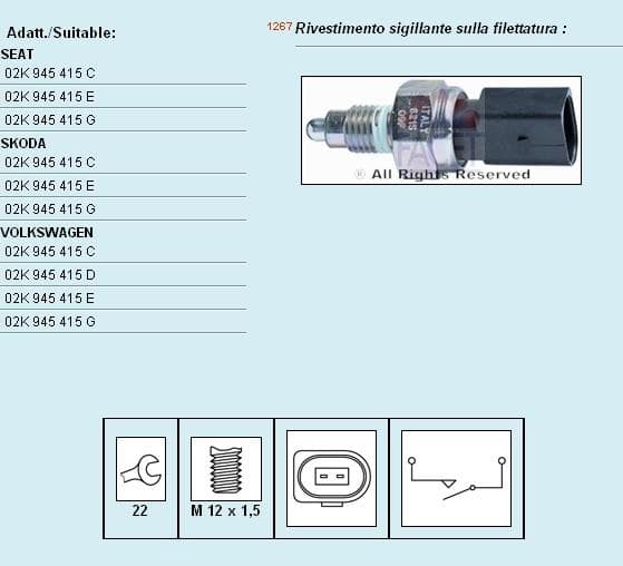 Switch, reverse light Made in Italy - OE Equivalent 7.6215