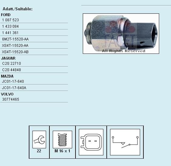 Switch, reverse light Made in Italy - OE Equivalent 7.6242