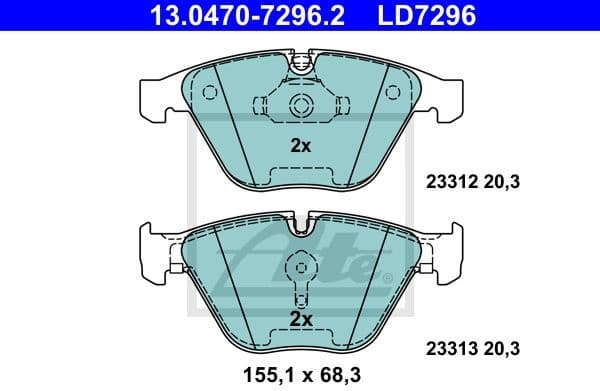 Brake Pad Set, disc brake ATE Ceramic 13.0470-7296.2