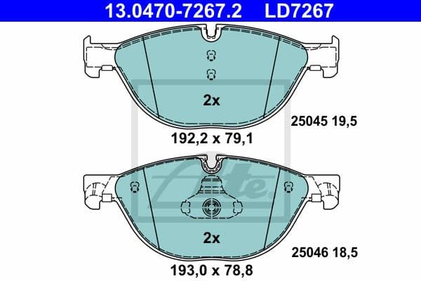 Brake Pad Set, disc brake ATE Ceramic 13.0470-7267.2