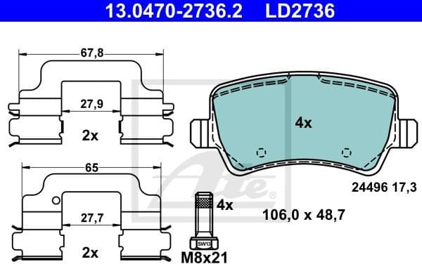 Brake Pad Set, disc brake ATE Ceramic 13.0470-2736.2