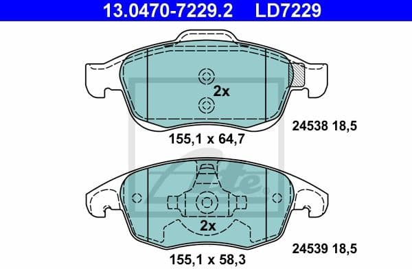Brake Pad Set, disc brake ATE Ceramic 13.0470-7229.2