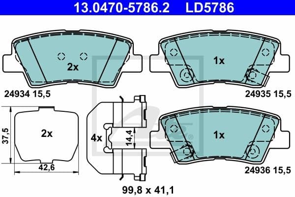Brake Pad Set, disc brake ATE Ceramic 13.0470-5786.2