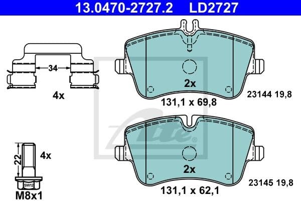 Brake Pad Set, disc brake ATE Ceramic 13.0470-2727.2