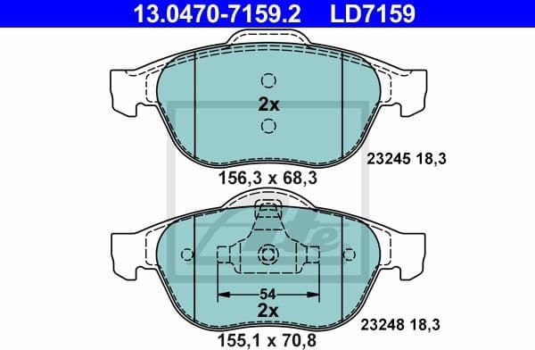 Brake Pad Set, disc brake ATE Ceramic 13.0470-7159.2