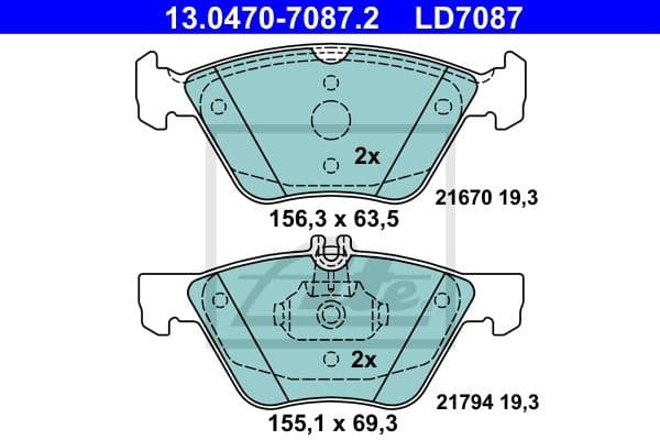 Brake Pad Set, disc brake ATE Ceramic 13.0470-7087.2