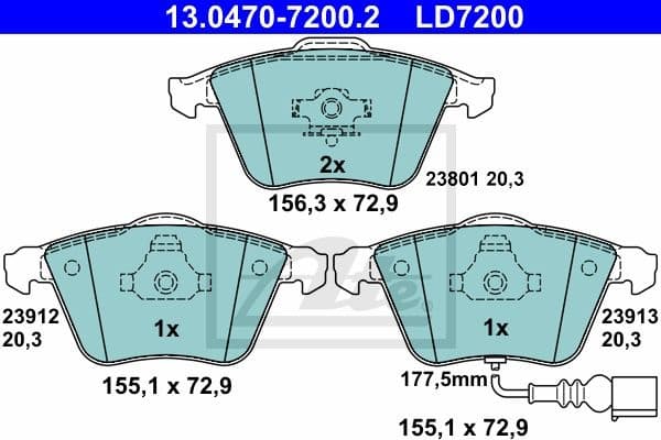 Brake Pad Set, disc brake ATE Ceramic 13.0470-7200.2