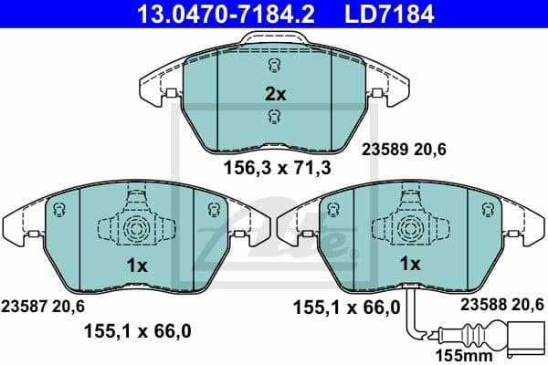 Brake Pad Set, disc brake ATE Ceramic 13.0470-7184.2