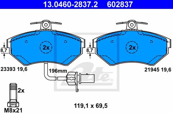 Brake Pad Set, disc brake 13.0460-2837.2