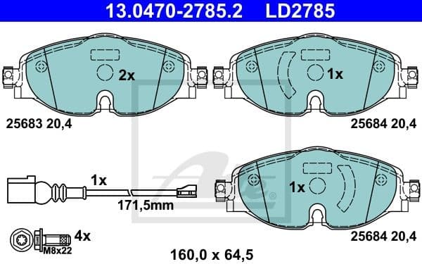 Brake Pad Set, disc brake ATE Ceramic 13.0470-2785.2