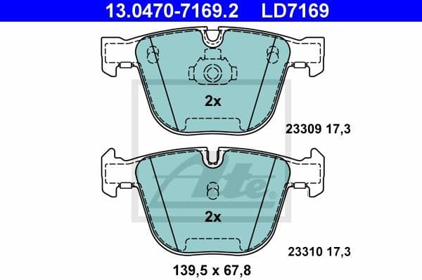 Brake Pad Set, disc brake ATE Ceramic 13.0470-7169.2