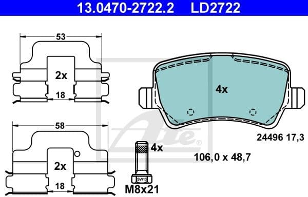 Brake Pad Set, disc brake ATE Ceramic 13.0470-2722.2