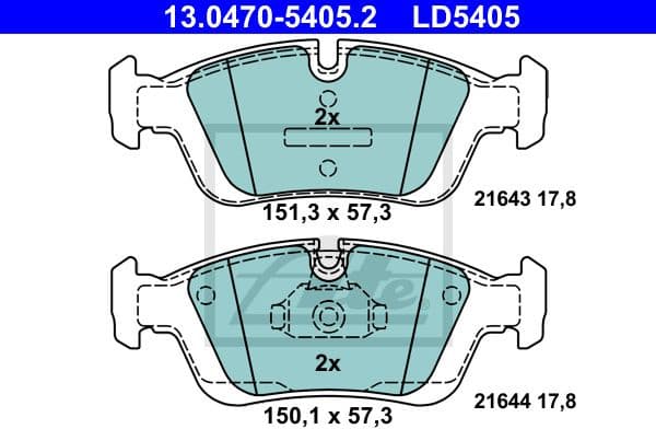 Brake Pad Set, disc brake ATE Ceramic 13.0470-5405.2
