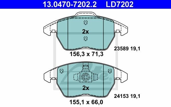 Brake Pad Set, disc brake ATE Ceramic 13.0470-7202.2