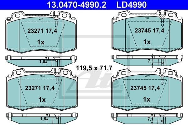 Brake Pad Set, disc brake ATE Ceramic 13.0470-4990.2