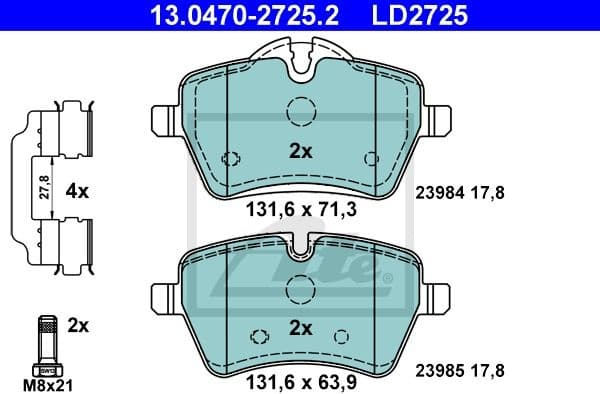 Brake Pad Set, disc brake ATE Ceramic 13.0470-2725.2