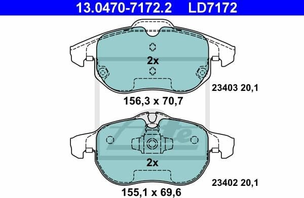 Brake Pad Set, disc brake ATE Ceramic 13.0470-7172.2