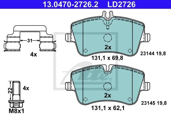 Brake Pad Set, disc brake ATE Ceramic 13.0470-2726.2