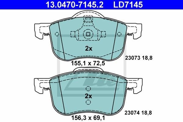 Brake Pad Set, disc brake ATE Ceramic 13.0470-7145.2