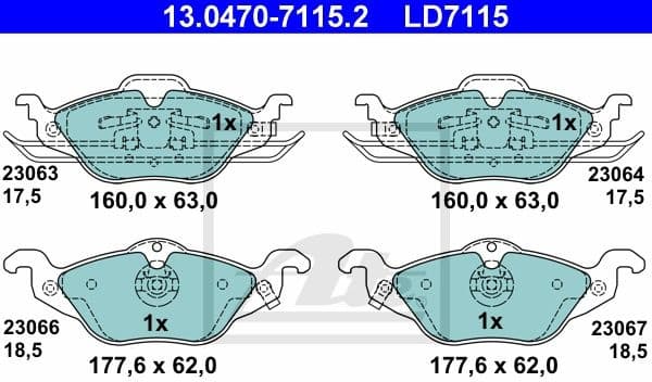 Brake Pad Set, disc brake ATE Ceramic 13.0470-7115.2