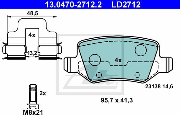 Brake Pad Set, disc brake ATE Ceramic 13.0470-2712.2