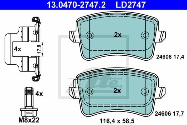 Brake Pad Set, disc brake ATE Ceramic 13.0470-2747.2