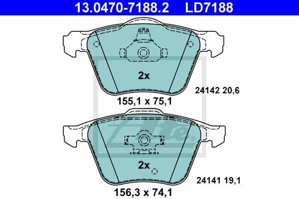 Brake Pad Set, disc brake ATE Ceramic 13.0470-7188.2