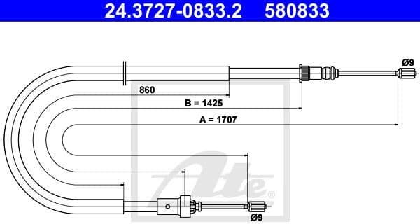 Cable Pull, parking brake 24.3727-0833.2